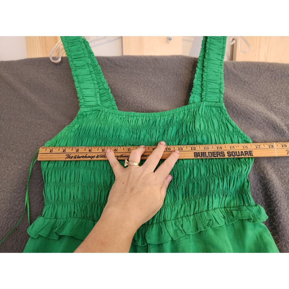 Anthropologie If By Sea Size L Jumpsuit Wide Leg Coastal Kelly Green Smocked NWT - Picture 6 of 15